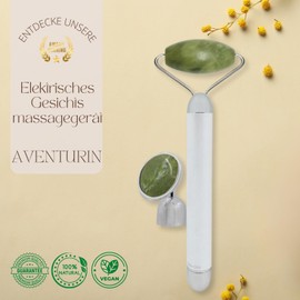 Masseur Face Roller Electric Aventurine, Roller in 100% Natural Aventurine, Integrated Vibration System for More Efficiency, Anti-Agage, Stimulates Blood Circulation Sun & Sia