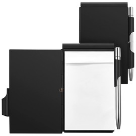 2 Pieces Metal Pocket Notebook with Pen and Refillable Paper, Aluminium Flap Office Notebook, Mini Notepad Holder, Small Diary Notebook with Pen Holder (Black)