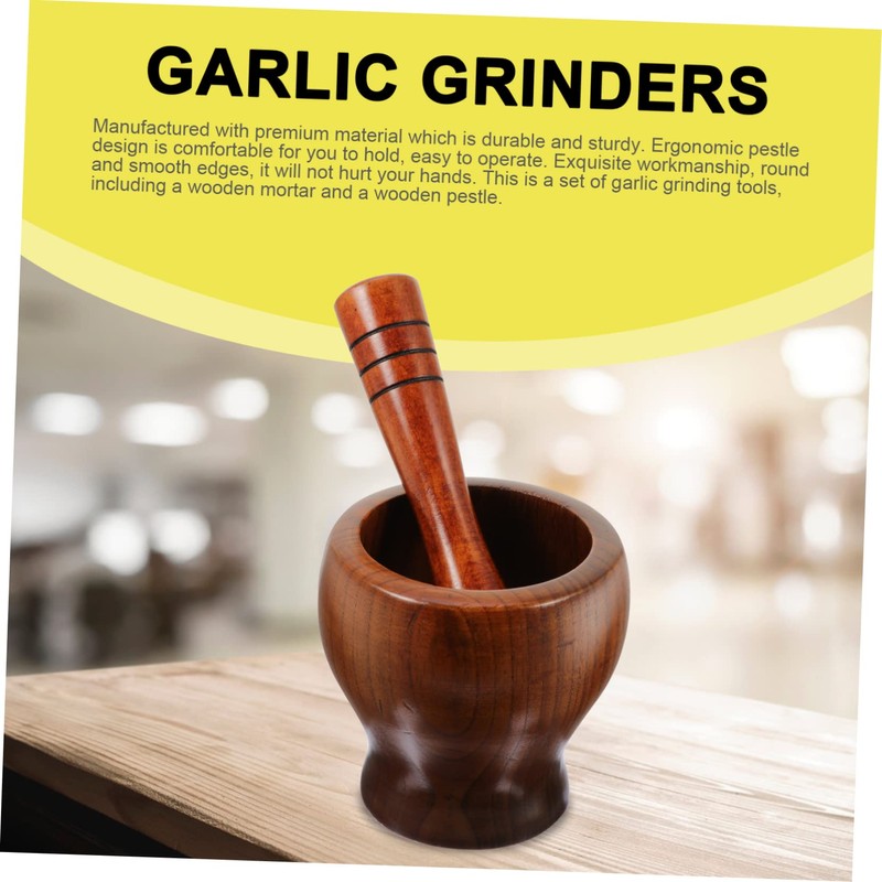 SHOWERORO 1set Wooden Garlic Pestle and Grinding Bowl Manual Crushing