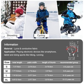 AYPOW Children's Winter Cycling Gloves, Thermal Fleece Lining, Non-Slip Touchscreen Running Gloves, Windproof, Waterproof, Outdoor Sports Gloves, Boys Girls Running Riding, 4-12 Years (XL)