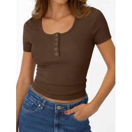 SUNBS 3 Pack Womens Summer Tops Short Sleeve Henley T Shirts Crop Cute Ribbed Basic Casual Spring Fashion Clothes 2025 3CWBlack S