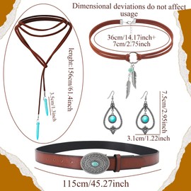 BACH AND BOOZY Bohemian Western Jewelry Turquoise Women Bohemian Pendant Long Choker Layered Earrings Belts for Women Bohemian Turquoise Jewelry Set