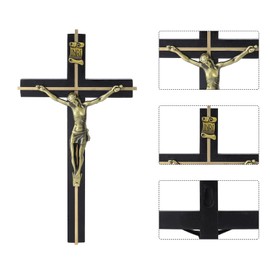 VINETEN Cross | Crucifix Wall Cross | Handmade Black Gold Catholic Wooden Cross Wall Decoration