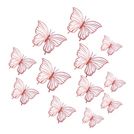 12 Pcs Hollow Carving Butterfly Decorations Wall Stickers Decor,3D Butterfly Wall Decor Wall Decals Rose Gold Mirror Metallic Butterflies for Crafts Wall Decal for Baby Shower Living Room Home Decor