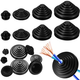 wugongshan 70 Pcs Rubber Grommets Assortment Kit, Rubber Grommets for Holes, Rubber Cable Grommets, Tower Shaped Firewall Hole Plug Set for Car Boat Plumbing Cable Wiring Gaskets (Black)
