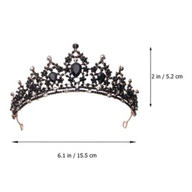 FRCOLOR Crystal Baroque Queen Crown,Rhinestone Wedding Tiara Headpieces Black Gothic Crowns for Women,Bride