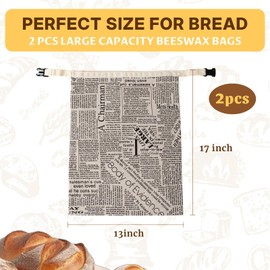 Pzzpzs 2 Pack Reusable Beeswax Bread Bags for Sourdough,Natural Linen Beeswax Bread Bag for Homemade Bread,Eco-Frendly Food Storage Cloth Bag to Keep Loaf Fresh.(White)
