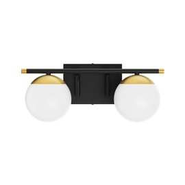 Ralbay Black and Gold Bathroom Vanity Light 2-Light Mid Century Modern Vanity Light Fixtures Black Milky Glass Globe Wall Light for Bathroom