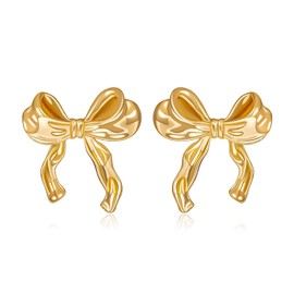 Gold Bow Earrings for Women Ribbon Earrings Gold Silver Bow Knot Earring Bow Stud Earrings Party Jewelry Gifts for Women (Gold)