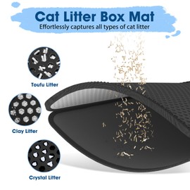 CGBD Cat Litter Mat - Double Layer Honeycomb Design Litter Trapping Mat, Urine-Proof & Non-Slip, Easy Clean Waterproof Litter Box Mat, Kitten Supplies and Essentials, 24x18 inch, Black