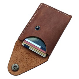 Handmade Slim Leather Business Card Holder, Minimalist Credit Card Wallet for Men and Women (Brown)
