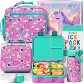 Fimibuke Bento Lunch Box for Kids - Toddler Snack Bento Box Container with 3 Compartments, Stainless Steel Water Bottle, Insulated Lunch Bag, Ice Pack Set for Ages 3-12 Girl Boy Daycare Back to School