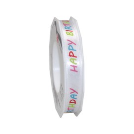 Prasent 15 mm 20 m Happy Birthday Double Face Satin Ribbon, White