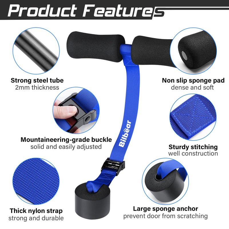 Bilbear Adjustable Nordic Curl Strap with Kneeling Mat,Portable Hamstring for