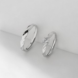 Meissa Silver Wedding Rings for Women Adjustable Eternity Promise Rings Silver Engagement Rings with Cubic Zirconia Bridal Jewellery Sets for Couples(Women's Ring)