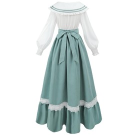 FCCAM Womens Renaissance Costume with Pockets 2-Piece 1800s Edwardian Victorian Dress for Women XXL