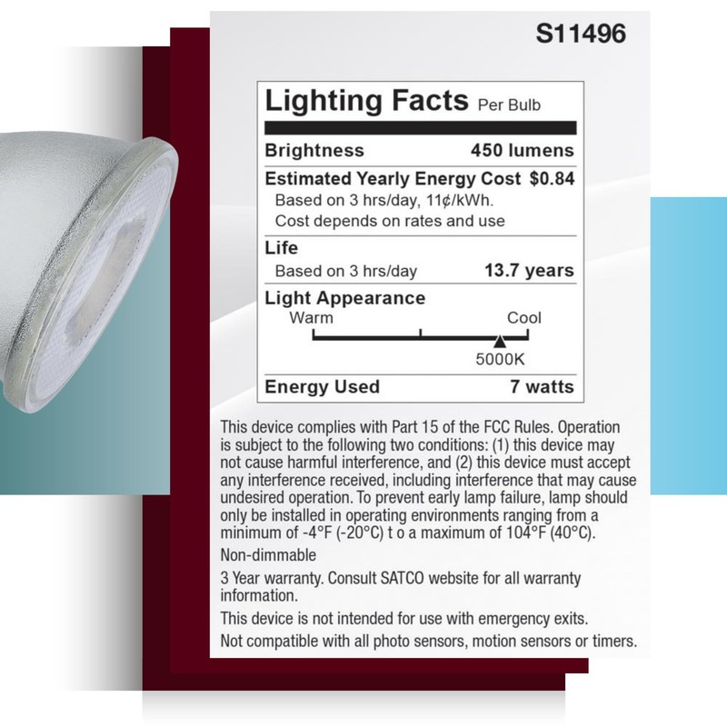 Satco S11496 7 Watt Econo LED PAR20; 5000K; 35 Degree