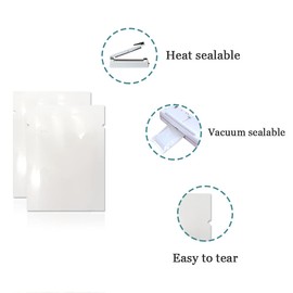 PABCK 100 Pieces White Metallic Mylar Foil Open Top Sealable Bags 3.9x5.9 inch Vacuum Heat Seal Pouches for Food Storage Packaging with Tear Notches