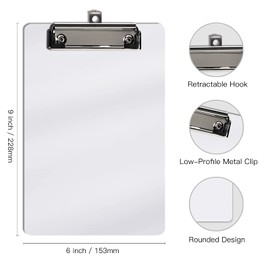 Hongri Plastic Small Clipboard, White Memo Size Clip Board for Students, Kid, Women, Home, Low Profile Clip, Mini Size 6 x 9 in, Office Supplies & School Supplies(Pack of 6)