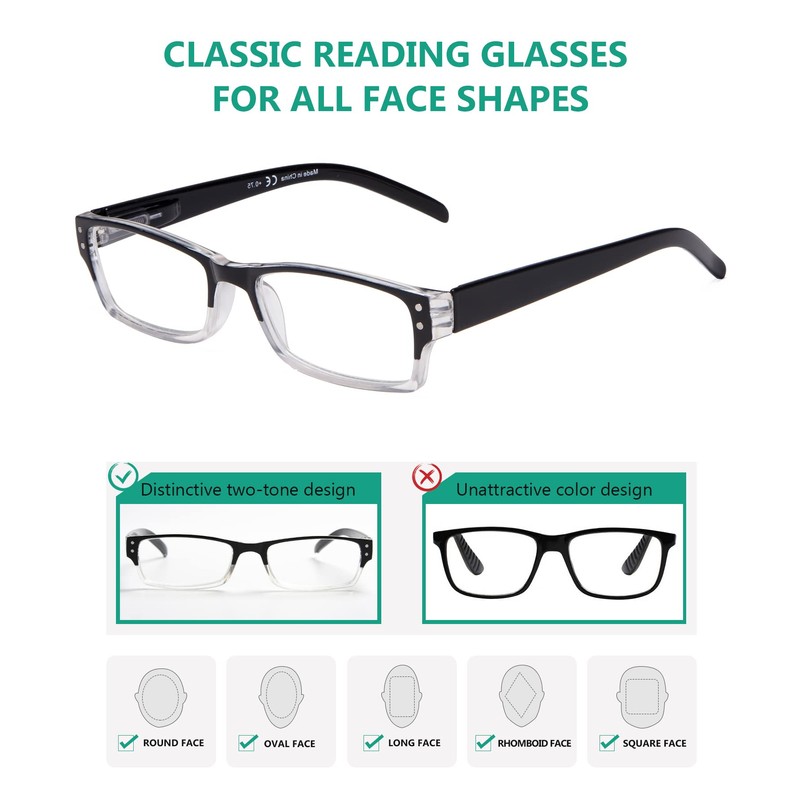 Eyekepper 4-pack Gafas de lectura rectangular con bisagras de resorte