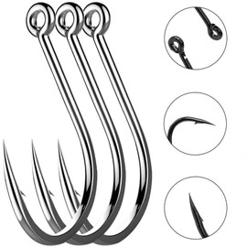 500 Pieces Fish Hook, Carbon Steel Fish Hook, Sea Fishing Hooks, 10 Sizes Durable Carbon Steel Fish Hook with Barbs and Plastic Box for Freshwater, Saltwater Fishing (Silver)