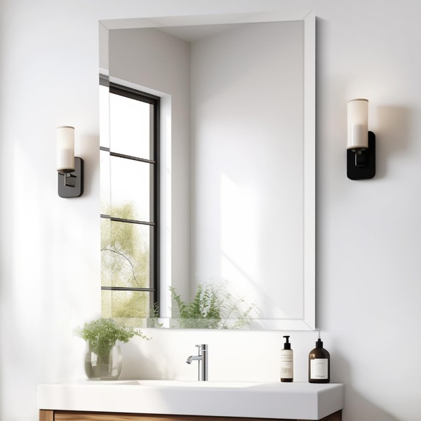 JENBELY 16x20 Inch Rectangle Frameless Mirror, Beveled Bathroom Mirror, Frameless