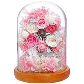 Teat Sight Preserved Flower Gift Flower Present Glass Dome Ferris Wheel (1 Rose, Pink)