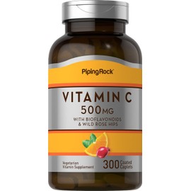 Piping Rock Vitamin C 500 mg with Bioflavonoids & Rose HIPS | 300 Caplets | Vegetarian, Non-GMO, Gluten Free Supplement