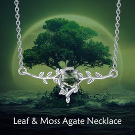 VONALA Leaf Moss Agate Necklace for Women, 925 Sterling Silver Leaf Choker, Moss Agate Jewelry