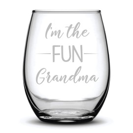 I'm the Fun Grandma Funny Gift Laser Etched Wine Glass Cursive - 17 oz
