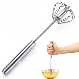 SSKHE Egg Whisk Stainless Steel Hand Push Blender Egg Beater Milk Frother, Rotating Push Mixer for Whisking Beating Stirring Baking Heat Resistant