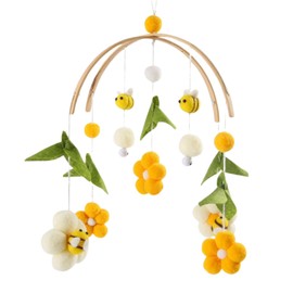 Herfair Mobile Baby Wind Chimes with Felt Balls - Fresh Flowers and Bees, Nursery Hanging Bed Bell, for Baby Cot, Changing Table Decoration (Yellow)