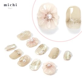 Michianil Nail Tip, Date Nail, Girls' Association Nail, Dusty Color Nail for Weddings, Bridal Nail Feature, Invited Bridal Nails, 10 Pieces, Double-sided Tape, Popular, Handmade (Gold, SS)