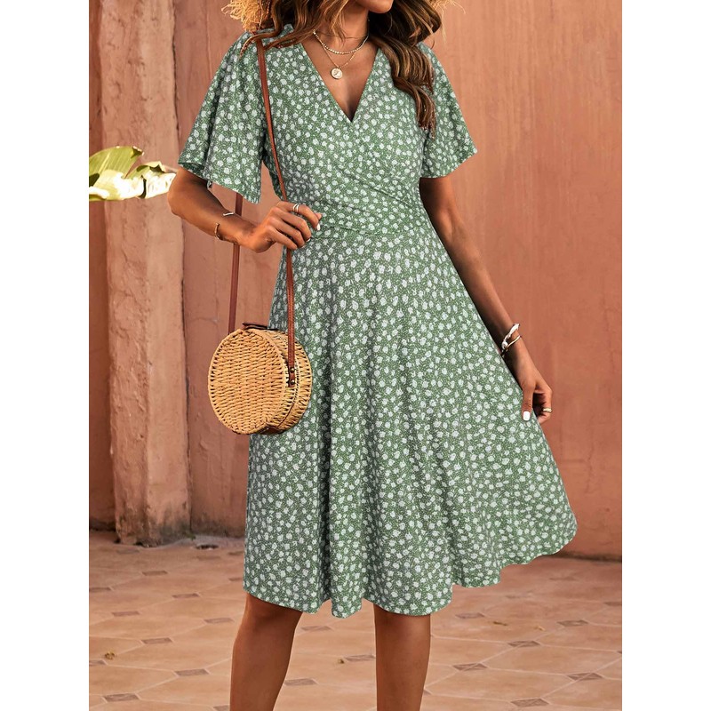 FENSACE Dresses for Women 2025 Casual Wrap V Neck Knee