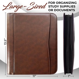 DEHITE Leather Portfolio for Men and Women - Christian Religious Gifts - Padfolio with Laptop Pocket - Letter Size Organizer for Bible Notebook Notepad - Brown Full Grain Zipper Binder