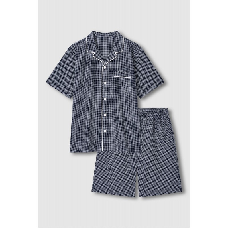 JAJU [JAJU] Men's Seersucker Pattern 5-Inch Pajama Set_Light Navy
