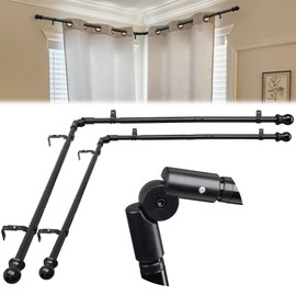 HOSKO 2PCS Corner Curtain Rod for Windows 30 to 136 Inches, 1 Inch Diameter Adjustable L Shaped Curtain Rod for Corner Window
