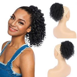 Fualng Hair Drawstring Ponytail Extension for Black Women Afro Black Kinky Curly Ponytail for Women Drawstring Ponytail Synthetic Hair Extension
