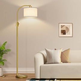 Dimmable Floor Lamp, 1200 Lumens LED Bulb Included, Brass Arc Floor Lamps for Living Room Modern Standing Lamp with White Shade, Standing Lamp for Living Room Bedroom Office Reading Room Nursery