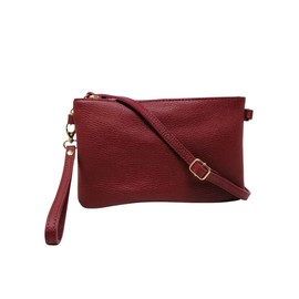 Mauro Pelletteria Women's Genuine Leather Clutch Bag - Handbag & Shoulder Bag - 100% Made in Italy - Removable Shoulder Strap & Handg, brodeaux