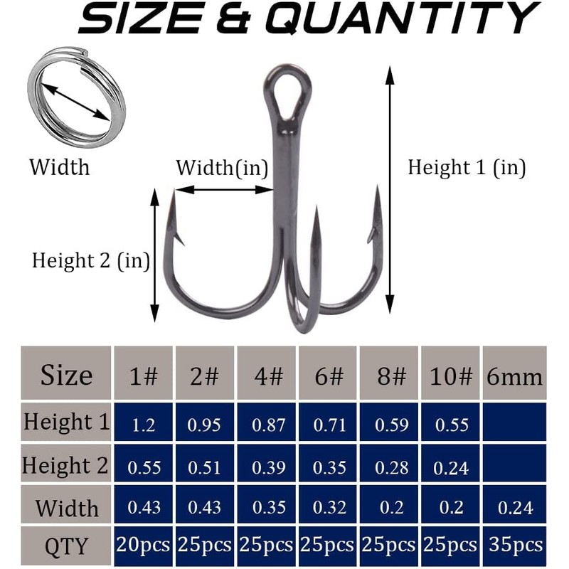 180pcs/Box Treble Fishing Hooks Sharp Round Bend Treble Hooks Strong