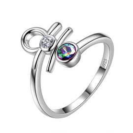 Aurora Tears Libra Ring Zodiac Adjustable Rings 925 Sterling Sliver Mystic Rainbow Topaz Constellation Open Ring Horoscope Jewellery Gift for Women and Girls DR0087T