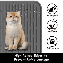 Silicone Cat Litter Mat, 15x24 Inch Waterproof Cat Litter Box Mat for Floor, Tear Proof Silicone Pet Trapper Litter Pad, Cat Urine Proof Litter Mat Supplies & Accessories, Dark Gray