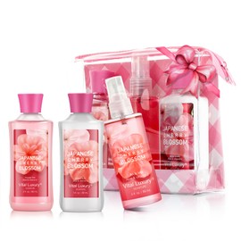 Set de regalo para el baño y el cuerpo para mujeres y niñas, set de spa de flor de cerezo japonés con extractos naturales, gel de ducha, loción