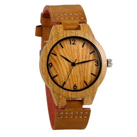 JewelryWe Women Watches Round Wood Pattern Dial Quartz Watch Genuine Leather Watchband Wrist Watch Casual Dressing Watch
