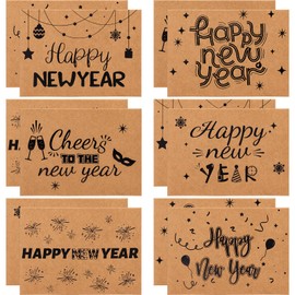 Treasure Cove Happy New Year Cards with Envelopes Kraft Holiday Greeting Cards 24Pcs