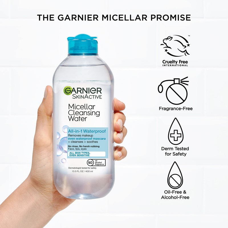 Garnier Micellar Water for Waterproof Makeup, Hydrating Facial Cleanser &