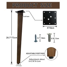 QLLY 28 inch Slant Wooden Table Legs, Solid Wood Angled Desk Legs, Furniture Legs, Set of 4, Easy to Install - Perfect for DIY Dining Tables, Coffee Tables, and Benches (Dark Walnut)