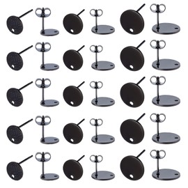UNICRAFTALE Pack of 24 Electrophoresis Black Flat Round with Textured Stud Earrings, 304 Stainless Steel Stud Earrings with Ear Nuts & Bow, 1.5/1.6 mm, Small Earring Components for DIY Jewellery