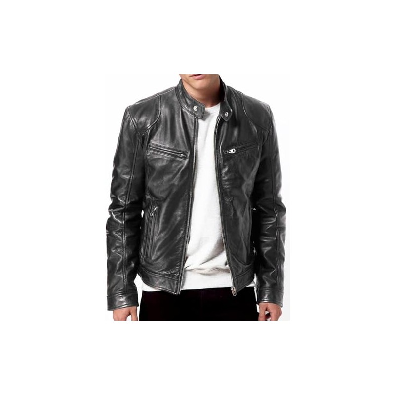 DECIMAL Men's Black Genuine Lambskin Leather Biker Jacket VINTAGE REAL
